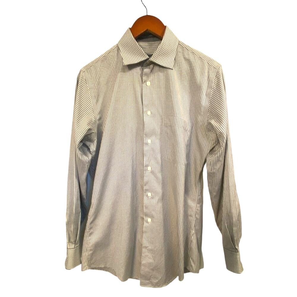 Pronto Uomo Platinum Gray White Plaid Slim Fit Button-Down Shirt Men's Size 15